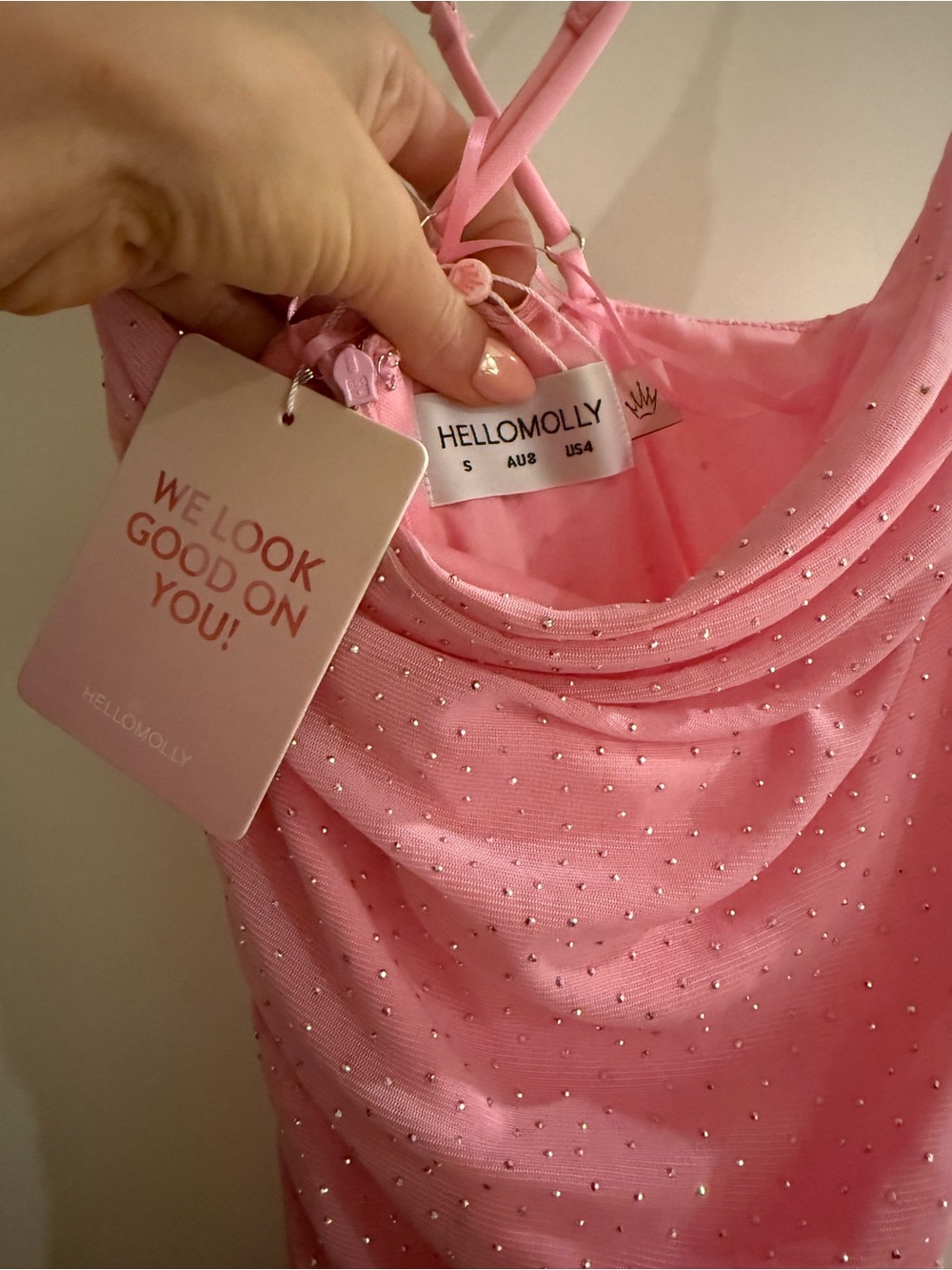 Hello Molly Pink Ruched Mini Dress with Ruffle Hem - Picture 7 of 8